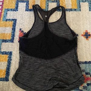 Heather grey razor back tank with mesh detailing